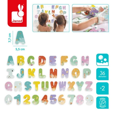Literki i cyferki do kąpieli 36 elementów 2+, Janod