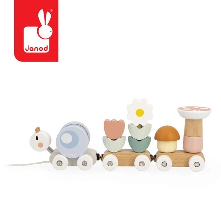 Janod Magnetyczny pociąg z klockami i grzechotką do ciągnięcia Ślimak Sweet Cocoon 12m+