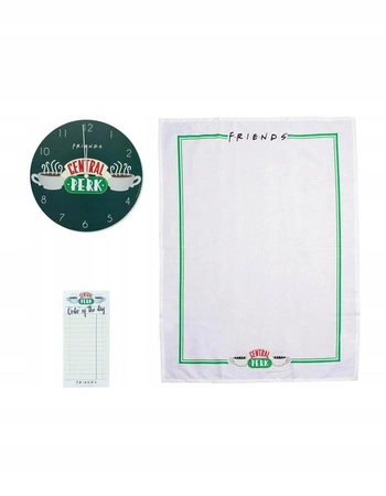 Zestaw prezentowy Przyjaciele Central Perk : zegar ścienny, notatnik, ścierka kuchenna