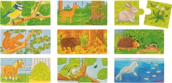 Minipuzzle dla dzieci Zwierzęta i ich pokarm 57464-Goki, puzzle drewniane