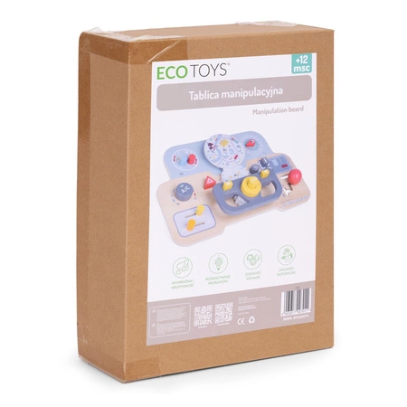 Drewniana tablica manipulacyjna sensoryczna dla dzieci panel edukacyjny auto kierownica 15 elementów ECOTOYS