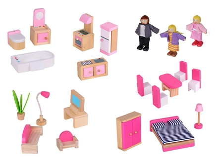 TOOKY TOY Dwupiętrowy Drewniany Domek Dla Lalek