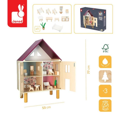 Drewniany domek dla lalek Twist z 11 akcesoriami 3+, Janod