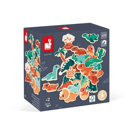 Magnesy drewniane Dinozaury 24 sztuki 2+, Janod