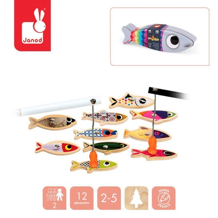 Zestaw do łowienia magnetyczny drewniany 10 rybek Sardynka, JANOD