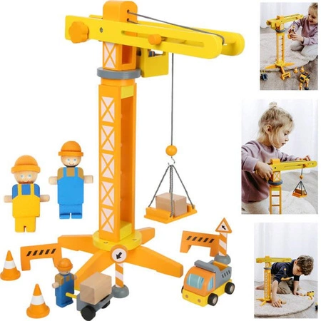Drewniany zestaw z dźwigiem Jurkiem 12007-Small Foot, zabawki drewniane