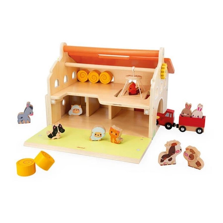 Drewniana farma z otwieranym dachem i figurkami 2+, Janod