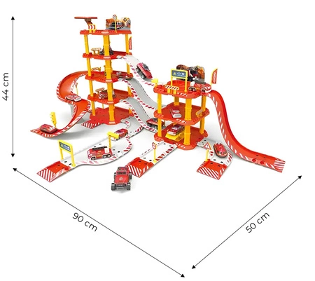 Duży garaż samochodowy straż pożarna 4 poziomy stacja benzynowa 100 elementów