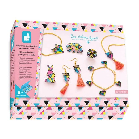 Zestaw kreatywny do tworzenia biżuterii z kurczliwego plastiku Geometrix 8+, Janod KOLEKCJA 2022