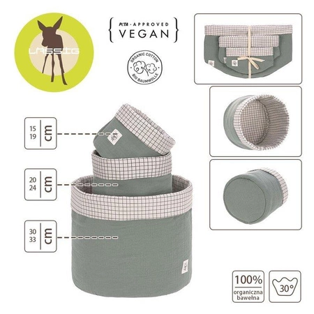 Lassig Muślinowe kosze do przechowywania 3 sztuki Cozy Home szarozielone