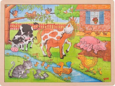 Puzzle drewniane Wiejskie zwierzaki 57745-Goki, układanki dla dzieci
