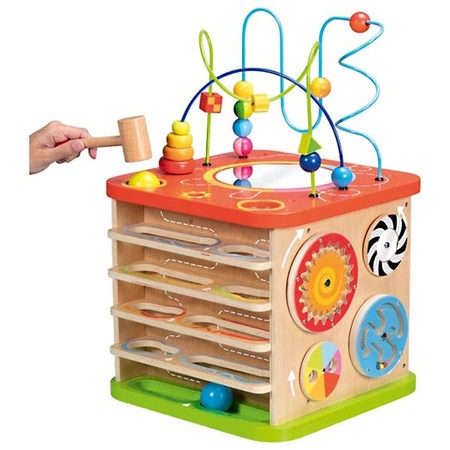 Drewniana kostka edukacyjna z pętlą motoryczną Aktywny Maluch XXL Goki 59964