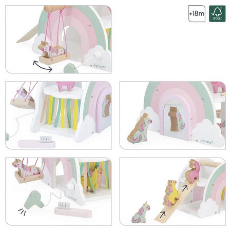 Janod Drewaniany domek jednorożców z 5 akcesoriami Jednorożce 18m+
