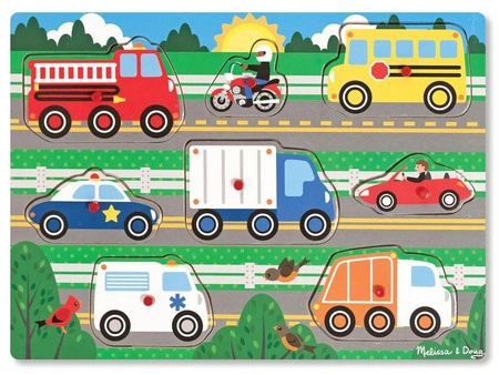Drewniana układanka z uchwytami Pojazdy 8 el Melissa & Doug 19051
