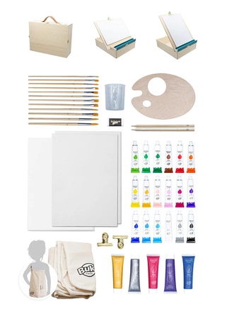 Drewniana teczka artysty z akcesoriami 5440