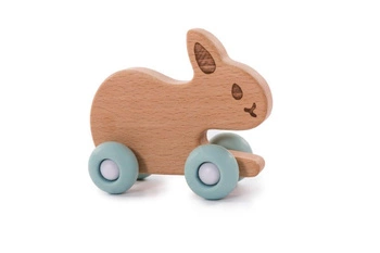 B-Drewnany królik na kółkach Blue