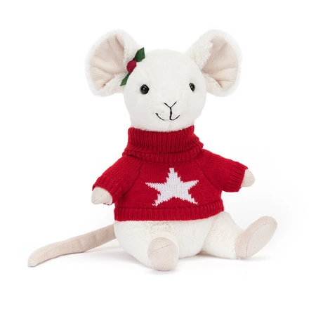 JellyCat Merry Świąteczna myszka w sweterku 18x9cm