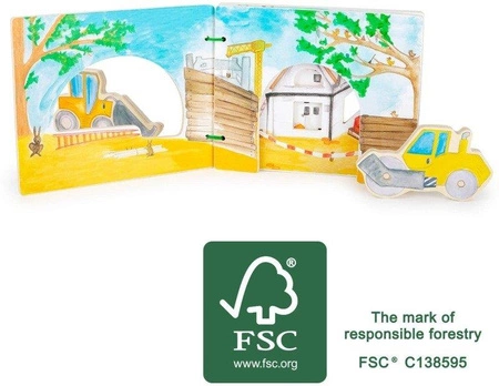 Drewniana książka dla dzieci z figurkami Na budowie 12039-Small Foot, zabawki edukacyjne