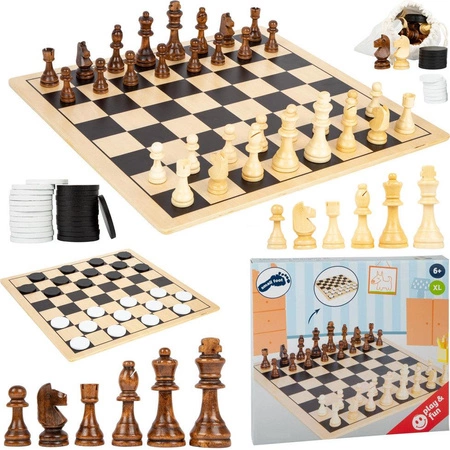 Drewniane szachy i warcaby 2w1 XL 11784-Small Foot, gry dla dzieci