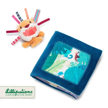 LILLIPUTIENS Książeczka z mini-pacynką wielofunkcyjna Lew Jack 9 m +