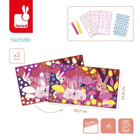 Janod Zestaw kreatywny Naklejki piankowe i fluorescencyjne piaski Leśni przyjaciele 6+