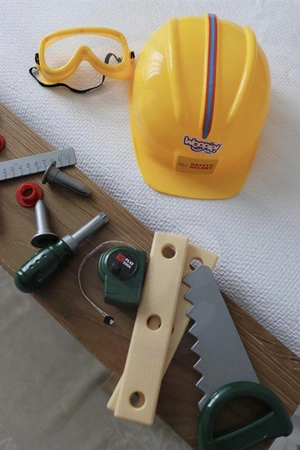 WOOPIE Zestaw Narzędzi Majsterkowicza dla Dzieci Kask Piła Śrubki 21 el.