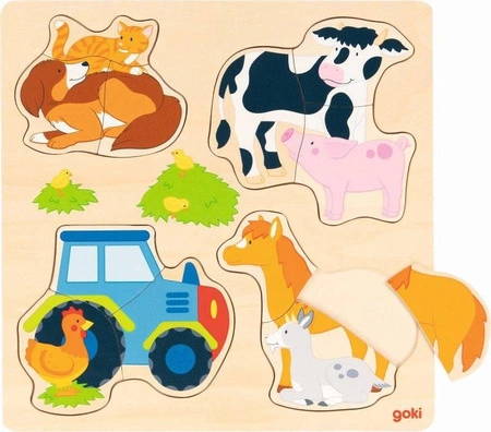 Układanka drewniana Zwierzęta gospodarskie 57430-Goki, puzzle dla dzieci