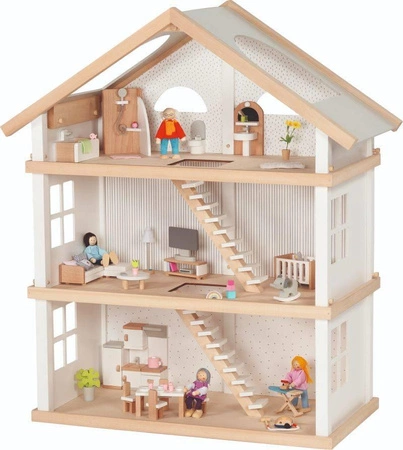 Drewniany trzypoziomowy domek dla lalek White 51491-Goki, odgrywanie ról