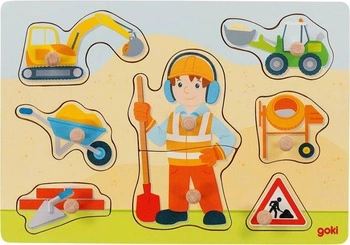 Drewniana układanka dla najmłodszych z uchwytami Na budowie 57406-Goki
