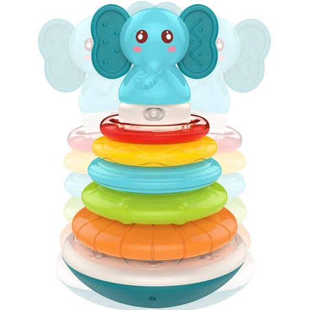 WOOPIE BABY Piramida Wieża Interaktywna Słonik z Obręczami Grzechotka