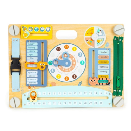 Dwustronna drewniana tablica sensoryczna manipulacyjna dla dzieci