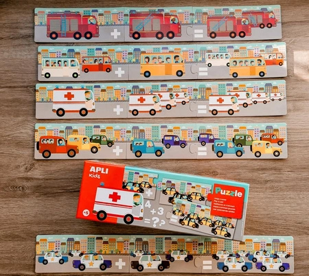 Puzzle do nauki dodawania Apli Kids - Autka 5+