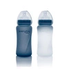 Szklana butelka ze smoczkiem M reagująca na temperaturę, 240 ml, borówkowa, Everyday Baby
