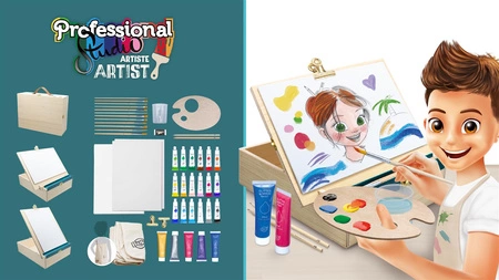 Drewniana teczka artysty z akcesoriami 5440