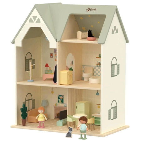 CLASSIC WORLD Wielki Drewniany Domek dla Lalek z mebelkami