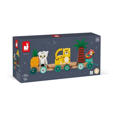 Pociąg z klockami i zwierzątkami do ciągnięcia Tropik 12m+, Janod