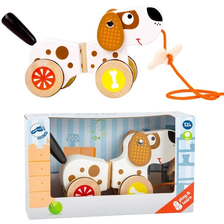 Piesek Groszek - zabawka drewniana do ciągnięcia, 10043-Small Foot, zabawki na sznurku