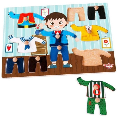 TOOKY TOY Drewniane Puzzle Układanka z Pinezkami Ubrania Chłopiec