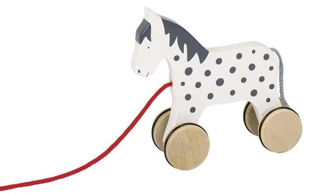 Biało-czarny konik do ciągnięcia, goki - zabawka na sznurku