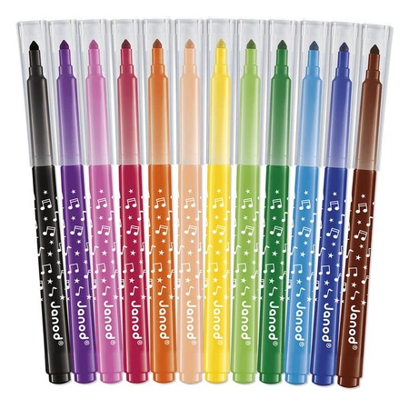 Janod Flamastry pisaki z filcową końcówką 12 kolorów 3+