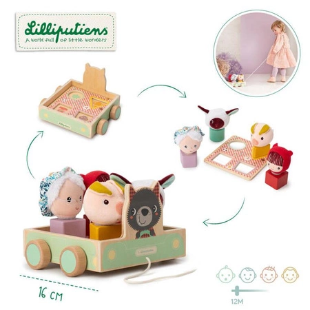 LILLIPUTIENS Drewniany wózek z sorterem do ciągnięcia Wilk Louis 12 m+