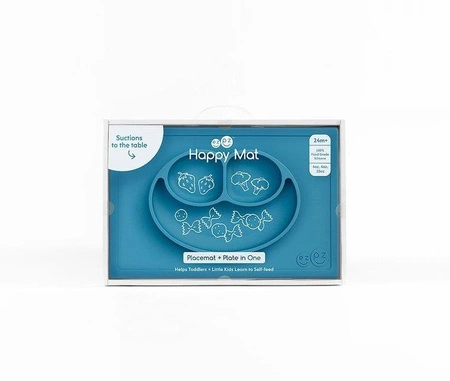 EZPZ Silikonowy talerzyk z podkładką 2w1 Happy Mat niebieski