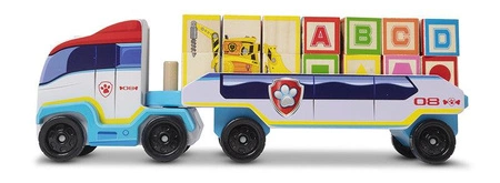 Ciężarówka z przyczepą klocki drewniane Psi Patrol ABC Melissa & Doug 33272 układanka na palikach