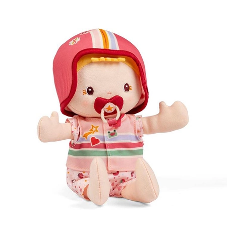 Lilliputiens Lalka dzidziuś w foteliku rowerowym z komforterem i kaskiem Lena 18 m+