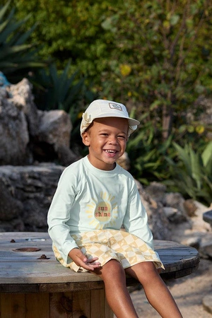 Lassig Czapka z filtrem UV80 z daszkiem i osłoną karku Splash & Fun Krata vanilla/sea salt, rozm. 52/53