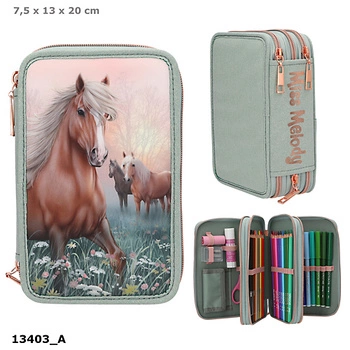 Piórnik 3-komorowy z wyposażeniem Miss Melody Romantic Fields 13403A