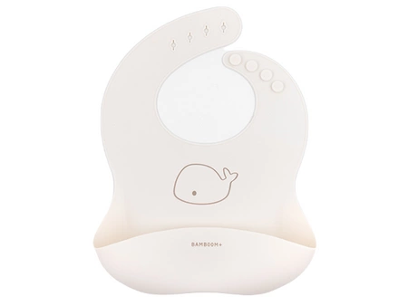 Śliniak silikonowy z kieszonką kremowy 6m+ BAMBOOM