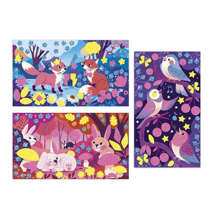 Janod Zestaw kreatywny Naklejki piankowe i fluorescencyjne piaski Leśni przyjaciele 6+