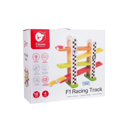 CLASSIC WORLD Drewniana Zjeżdżalnia Dla Samochodzików Tor Wyścigowy Formuła 1