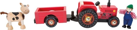 Czerwony Traktor z przyczepą i krową Small Foot